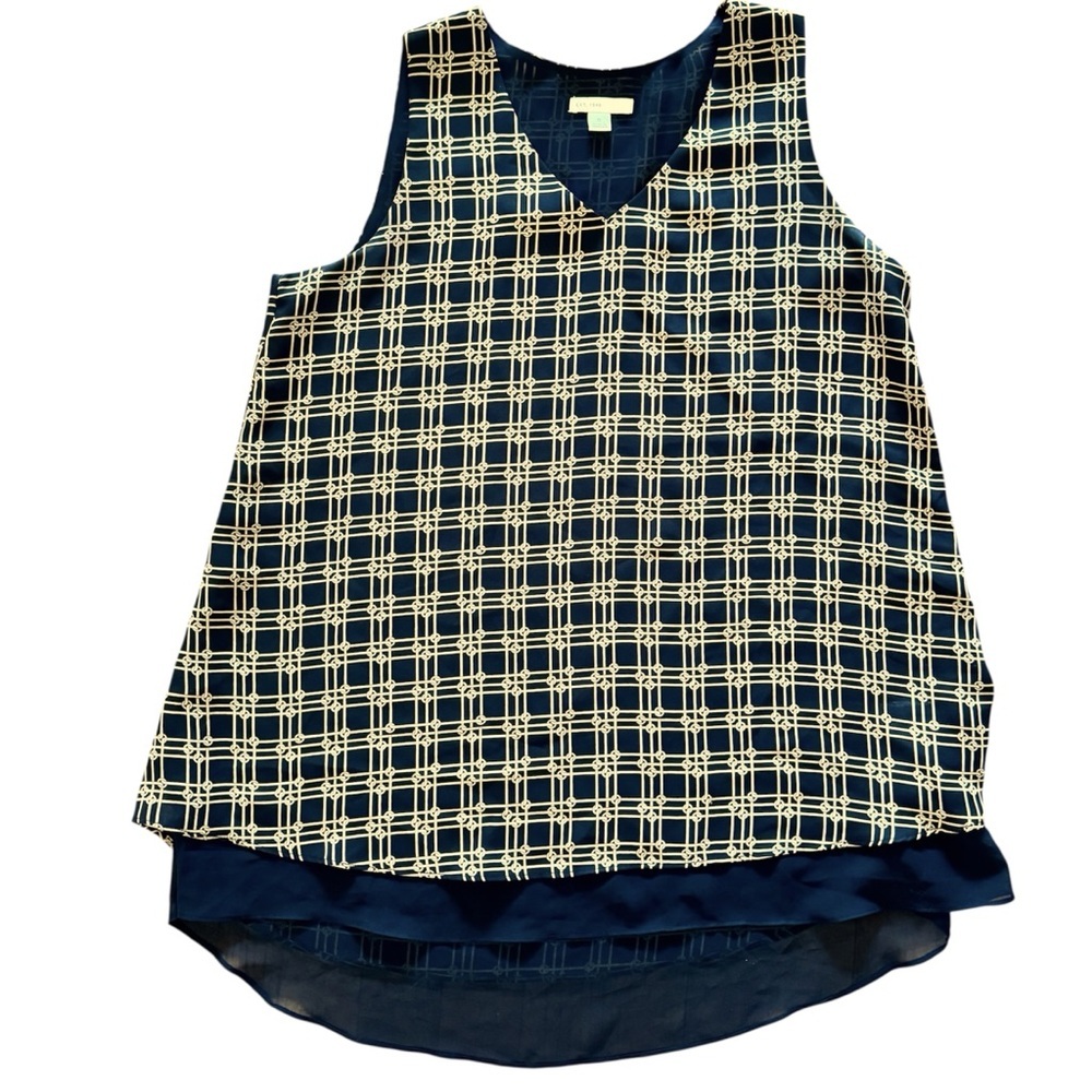 Cato Black and Tan Geometric Sleeveless V Beck Double Layer Dress Blouse Tank S